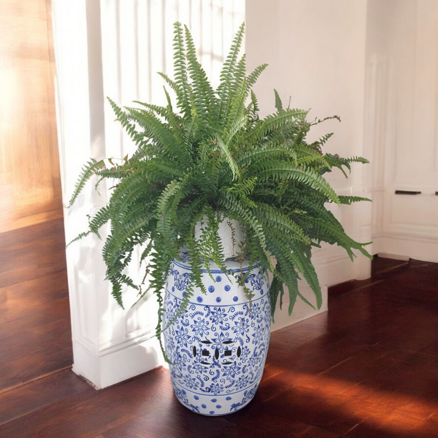 Chinese Ceramic Garden Stool / Plant Stand - Blossom and Catkins Pattern