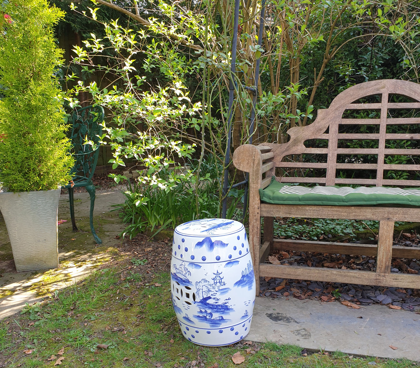 Chinese Ceramic Stool / Plant Stand - Blue and White Willow Pattern