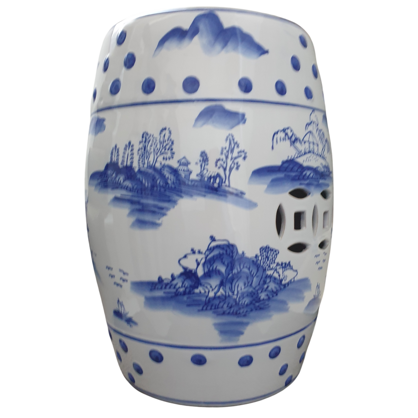 Chinese Ceramic Stool / Plant Stand - Blue and White Willow Pattern