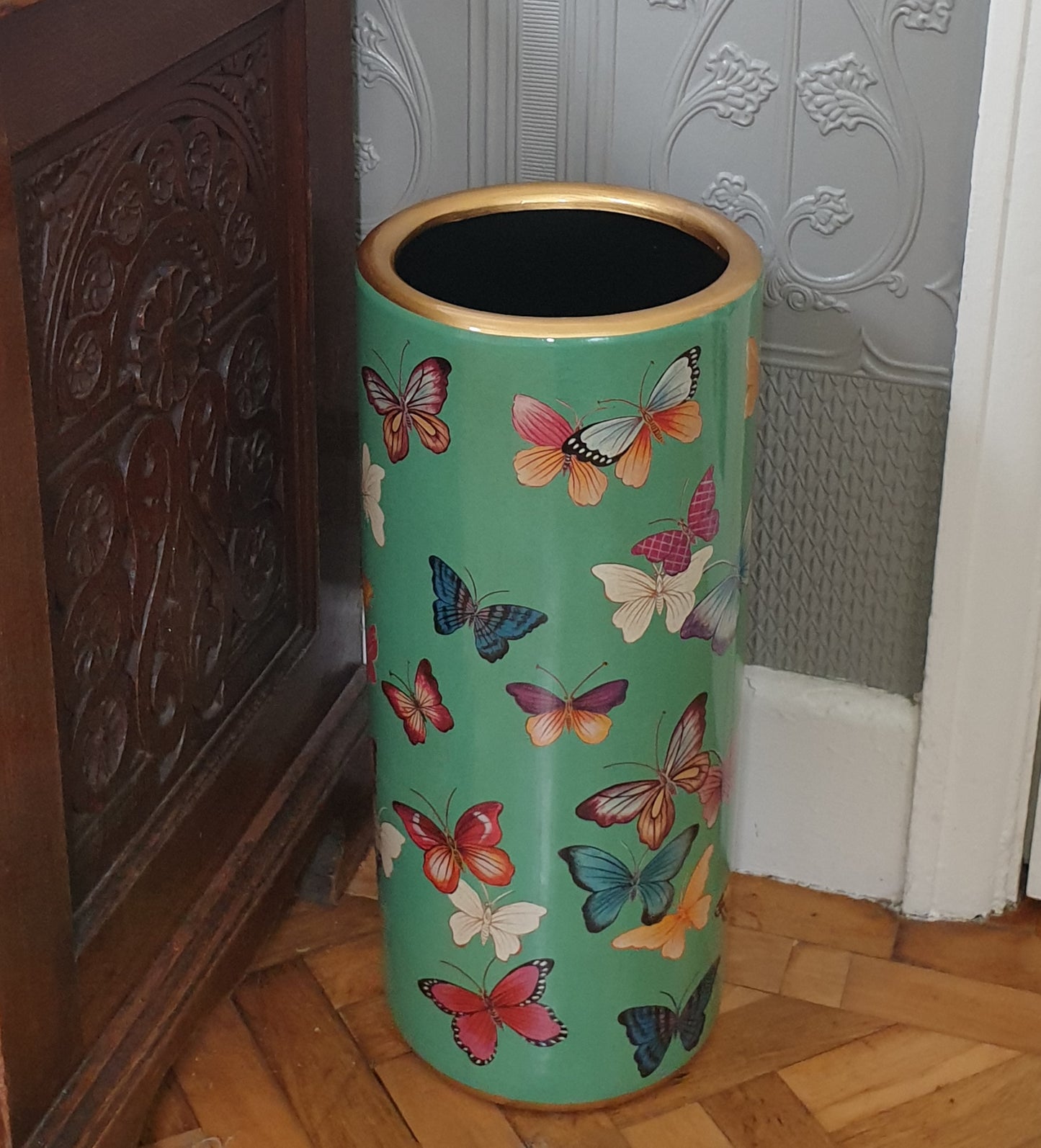 Umbrella Stand / Stick Holder - Chinese Ceramic - Butterfly Pattern