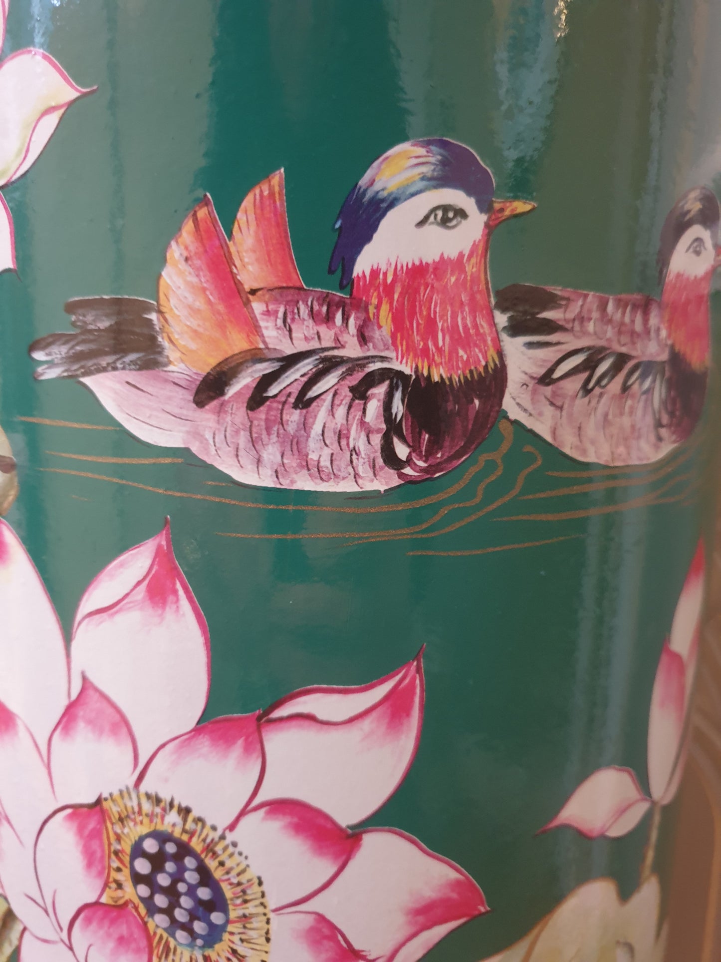 Umbrella Stand / Stick Holder - Chinese Ceramic - Lotus Flower / Mandarin Ducks