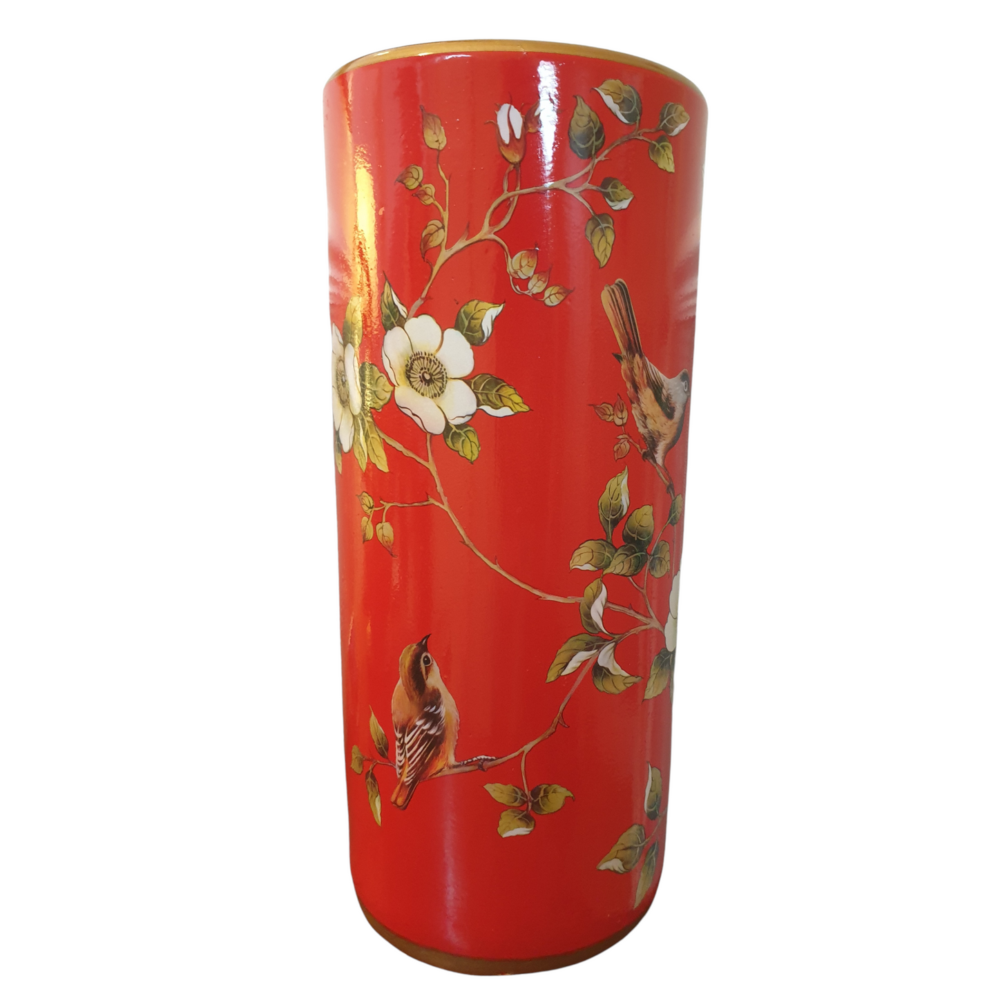 Umbrella Stand / Stick Holder - Chinese Ceramic - Chaffinches and Flowers