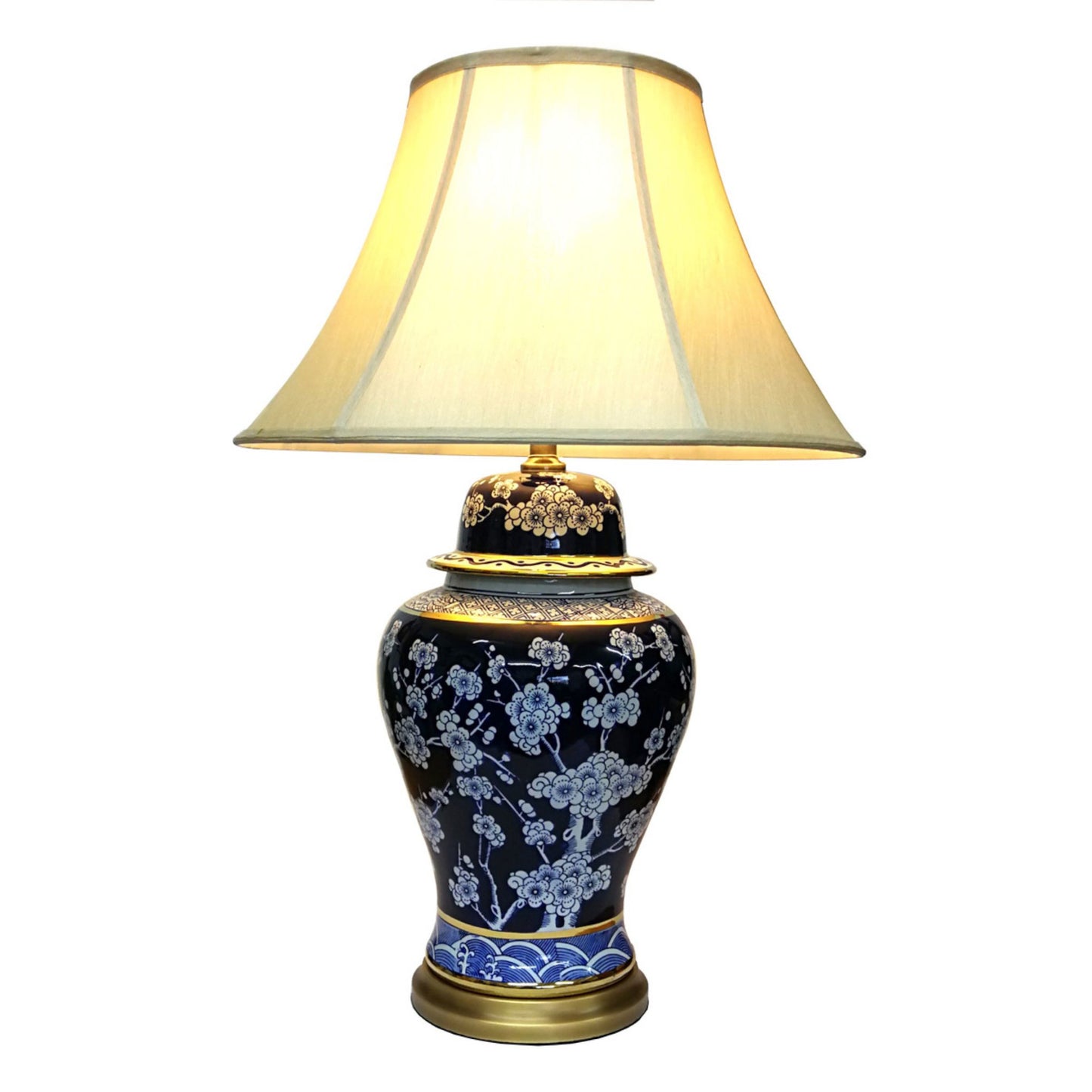 Pair of Chinese Jar Table Lamps with Shades - Blue and White Blossom Pattern - 75cm