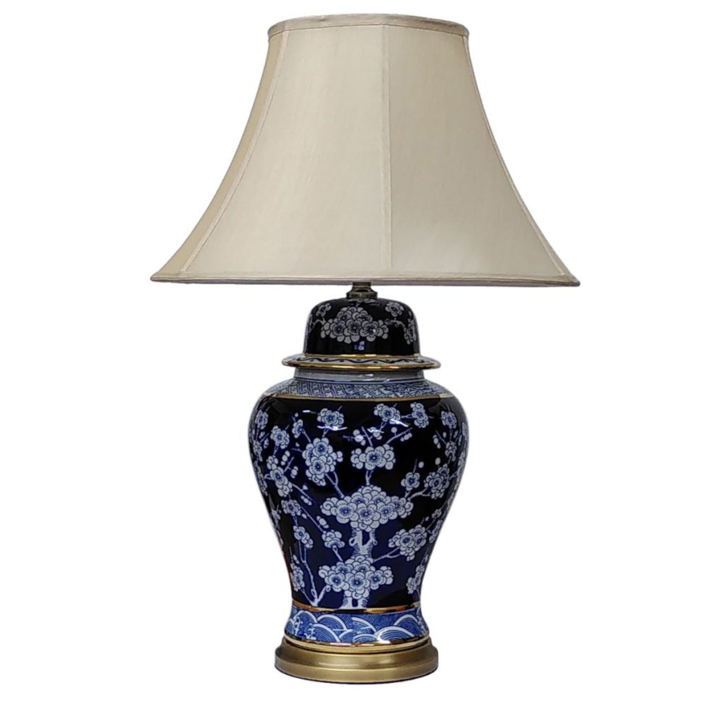 Pair of Chinese Jar Table Lamps with Shades - Blue and White Blossom Pattern - 75cm