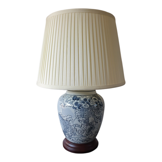 Chinese Table Lamp with Shade - Blue Waves and Fish Pattern - 51cm