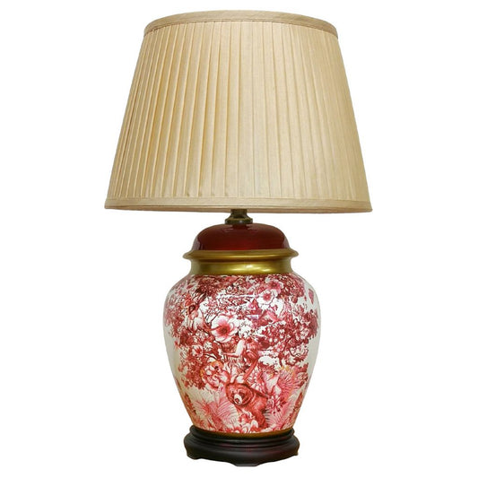 Chinese Table Lamp with Shade - Red - Exotic Wildlife Pattern - 56cm