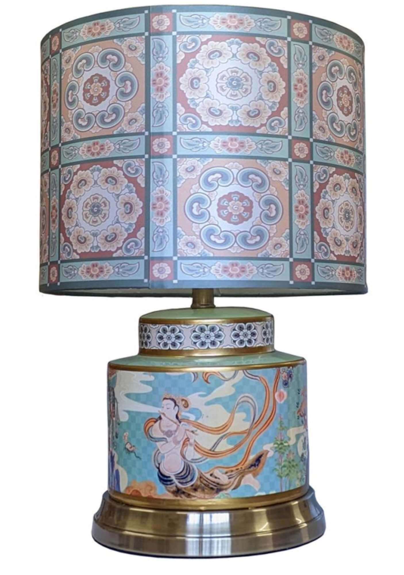Chinese Vase Table Lamp with Shade - Dunhuang Apsara Pattern - 57cm