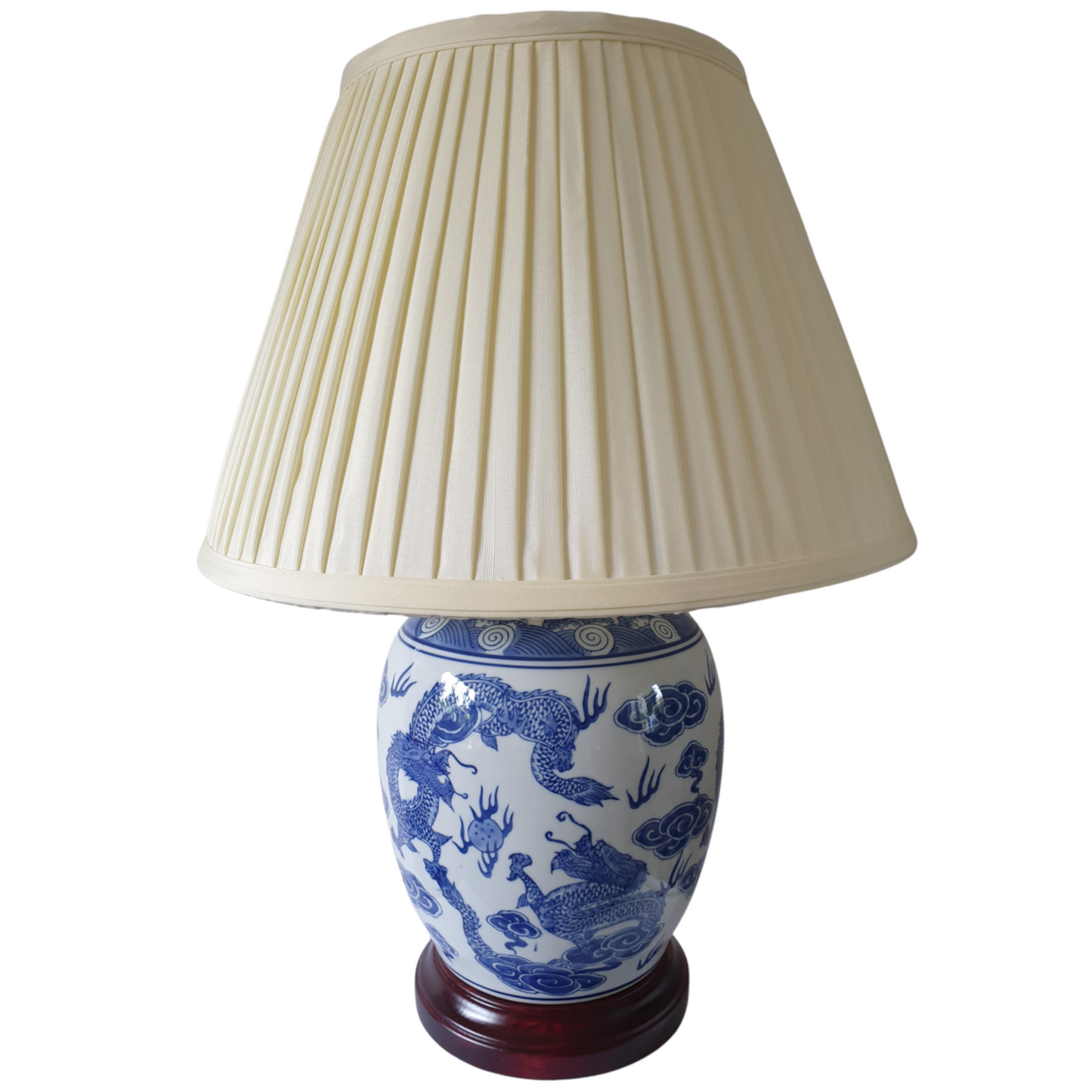 Chinese Jar Table Lamp with Shade - Blue Dragon Pattern 54cm