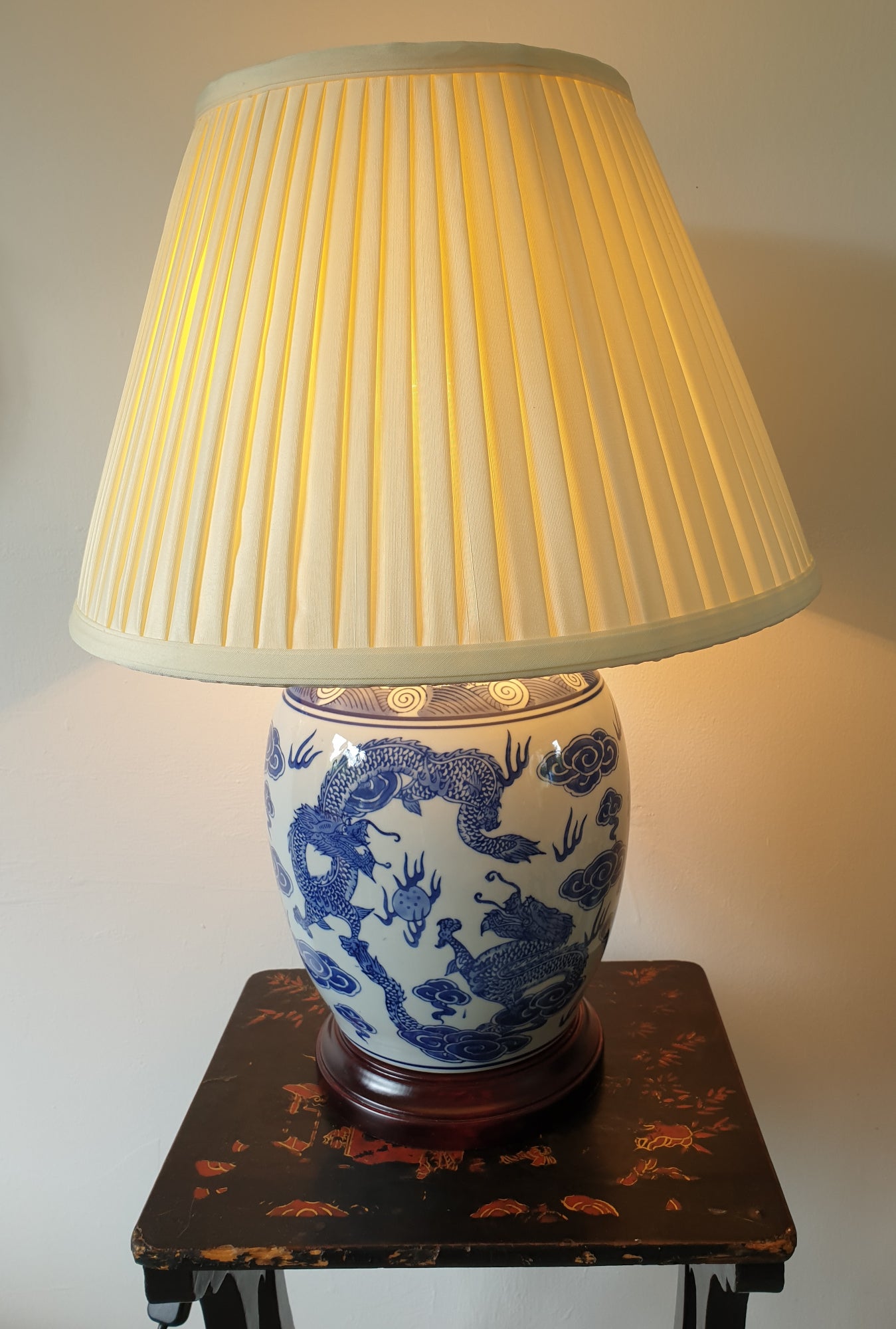 Chinese Jar Table Lamp with Shade - Blue Dragon Pattern 54cm