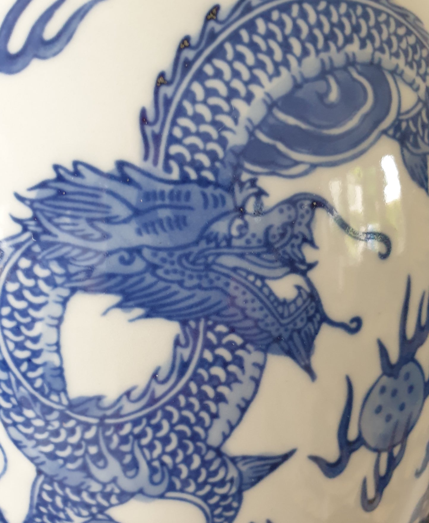 Pair of Chinese Jar Table Lamps with Shades - Blue Dragon Pattern 54cm