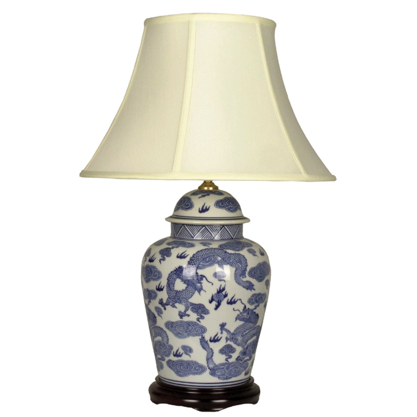 Pair of Chinese Tall Jar Table Lamps with Shades - Blue Dragons - 60cm