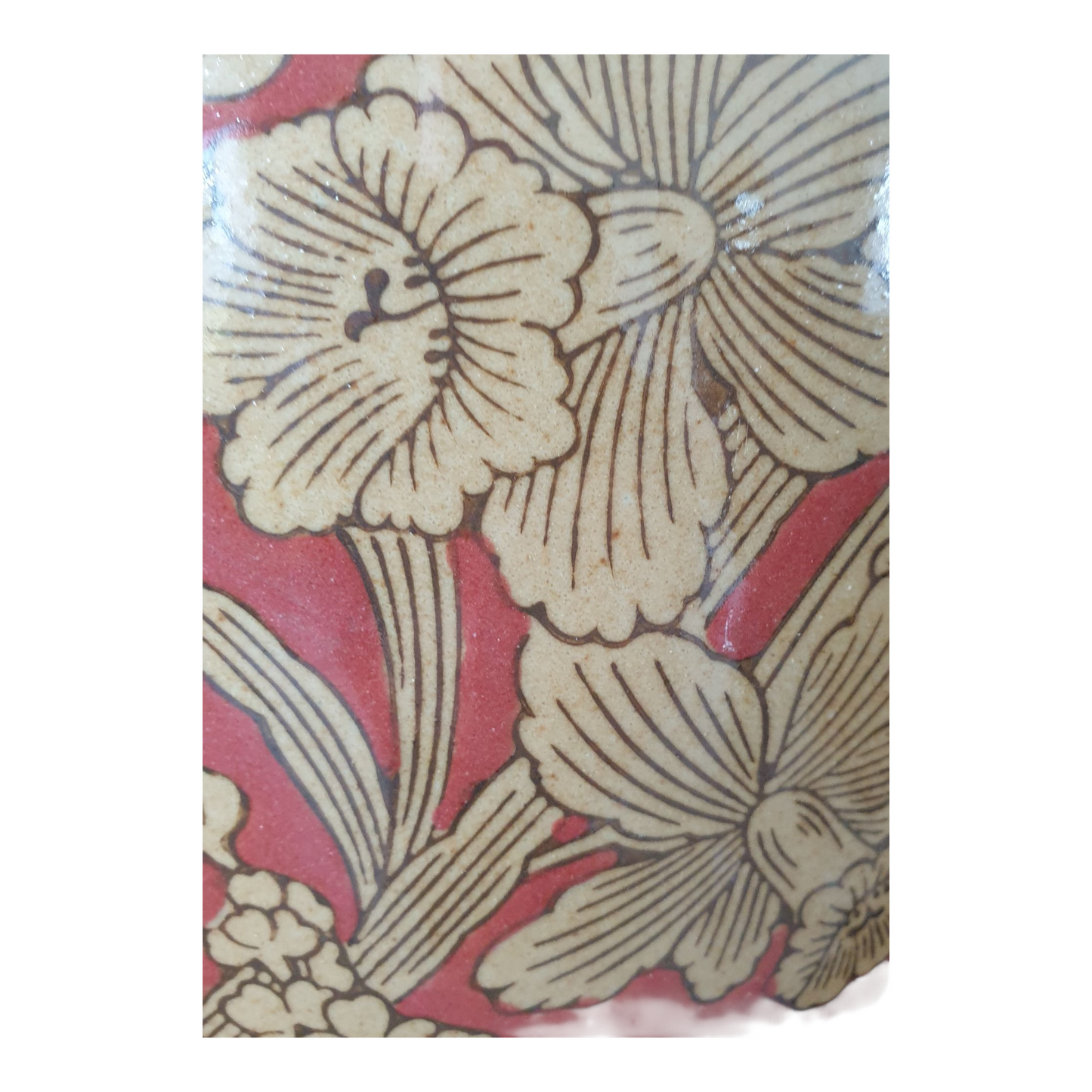Pair of Chinese Red Golden Daffodil Lamps with Shades - 52cm