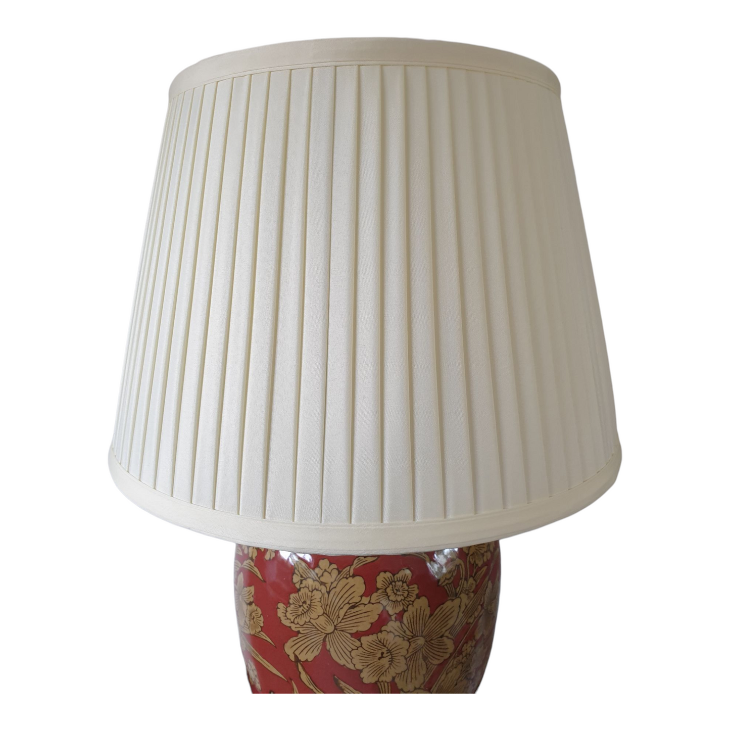 Pair of Chinese Red Golden Daffodil Lamps with Shades - 52cm