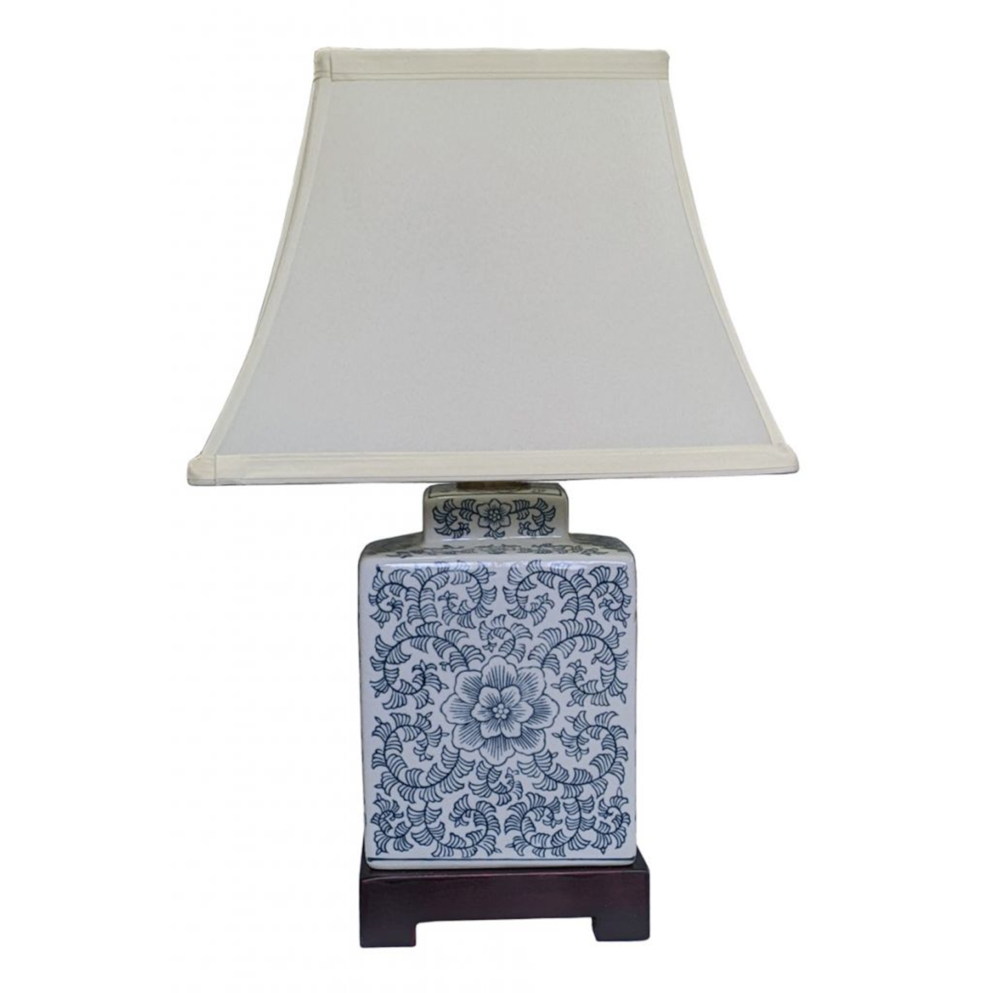Chinese Tea Caddy Table Lamp with Shade - Blue Anemone - 42cm