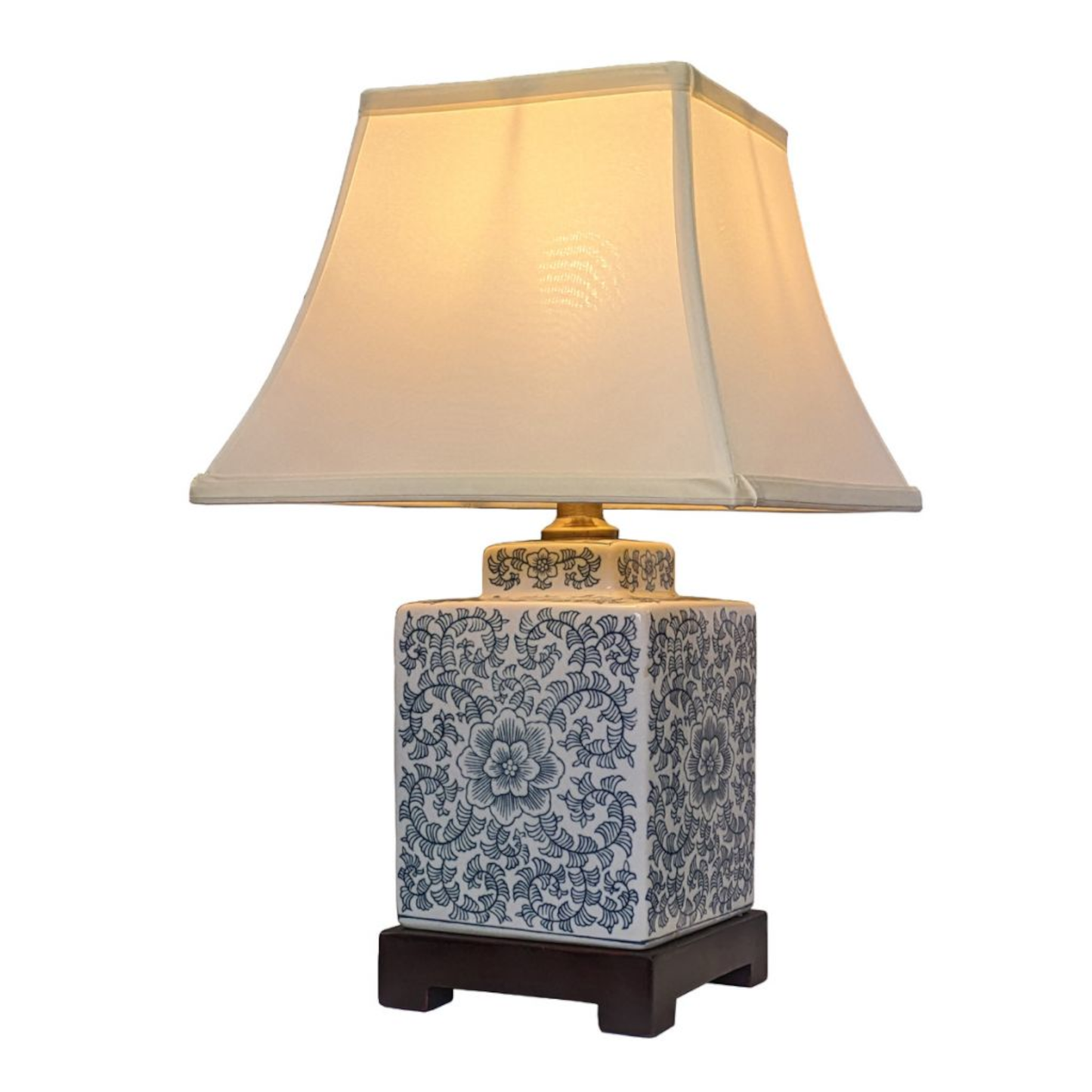 Pair of Chinese Tea Caddy Table Lamps with Shades - Blue Anemone - 42cm