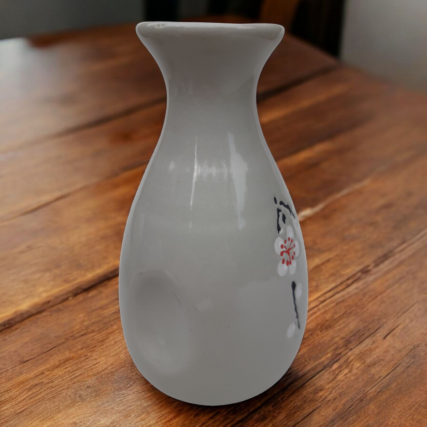 Sake Set with Grey Blossom Sprig Pattern - Ceramic Flask and Cups - Boxed