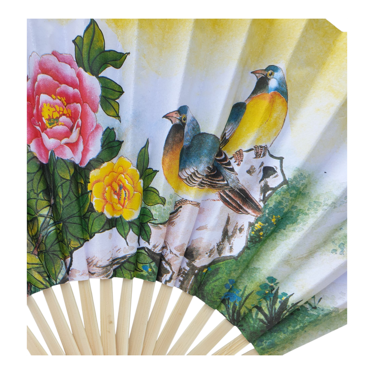 Chinese Fan - Paper and Bamboo - Painted Doves Picture - 23cm