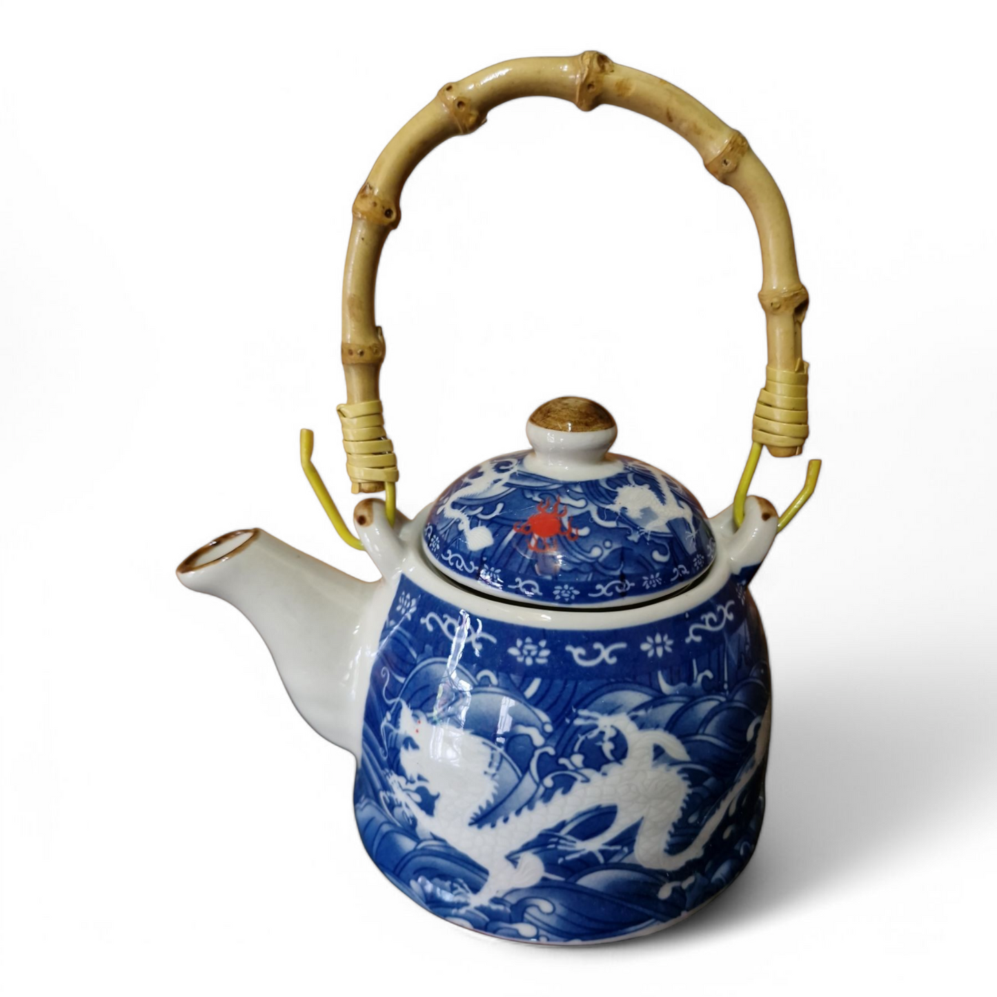 Chinese Tea Set - Blue and White Double Dragon Pattern - 6 Small Cups - Gift Box