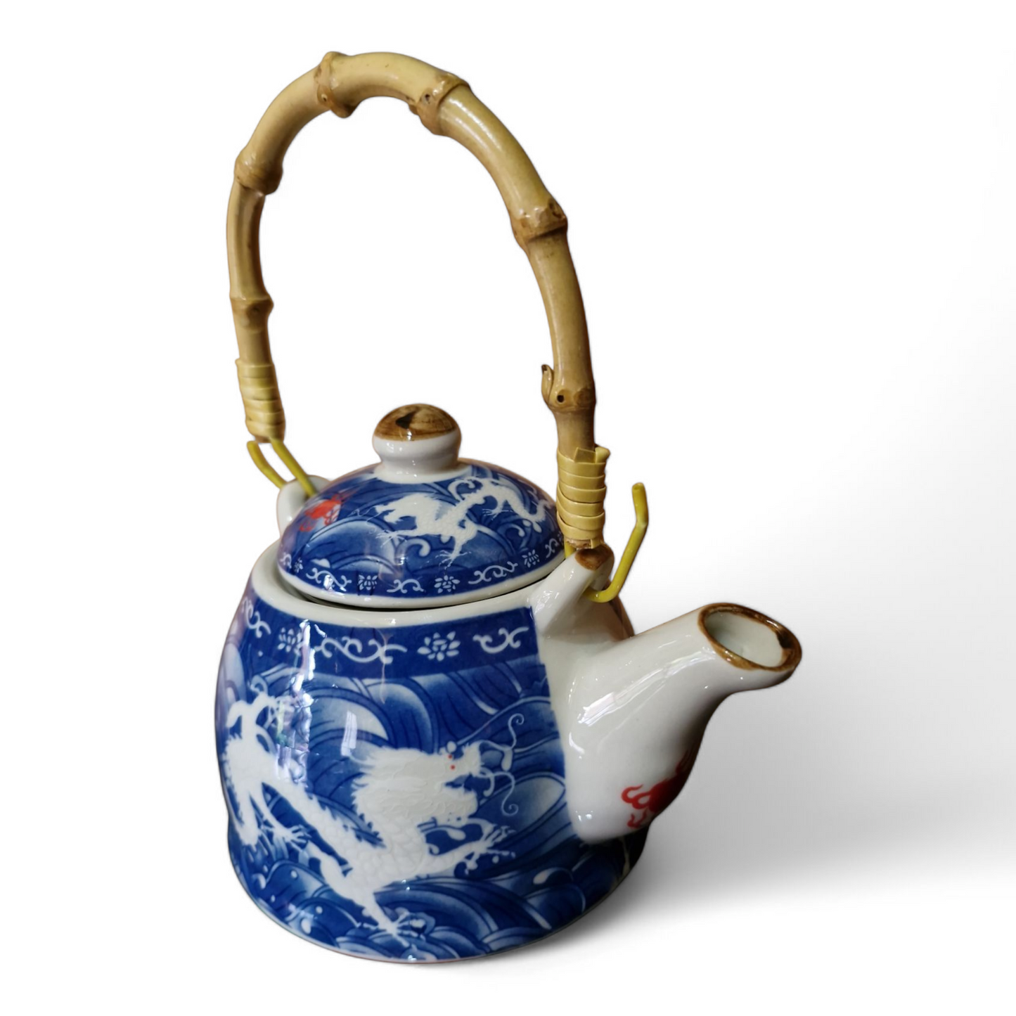 Chinese Tea Set - Blue and White Double Dragon Pattern - 6 Small Cups - Gift Box