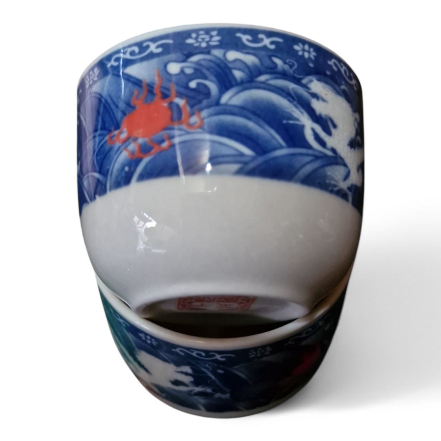 Chinese Tea Set - Blue and White Double Dragon Pattern - 6 Small Cups - Gift Box