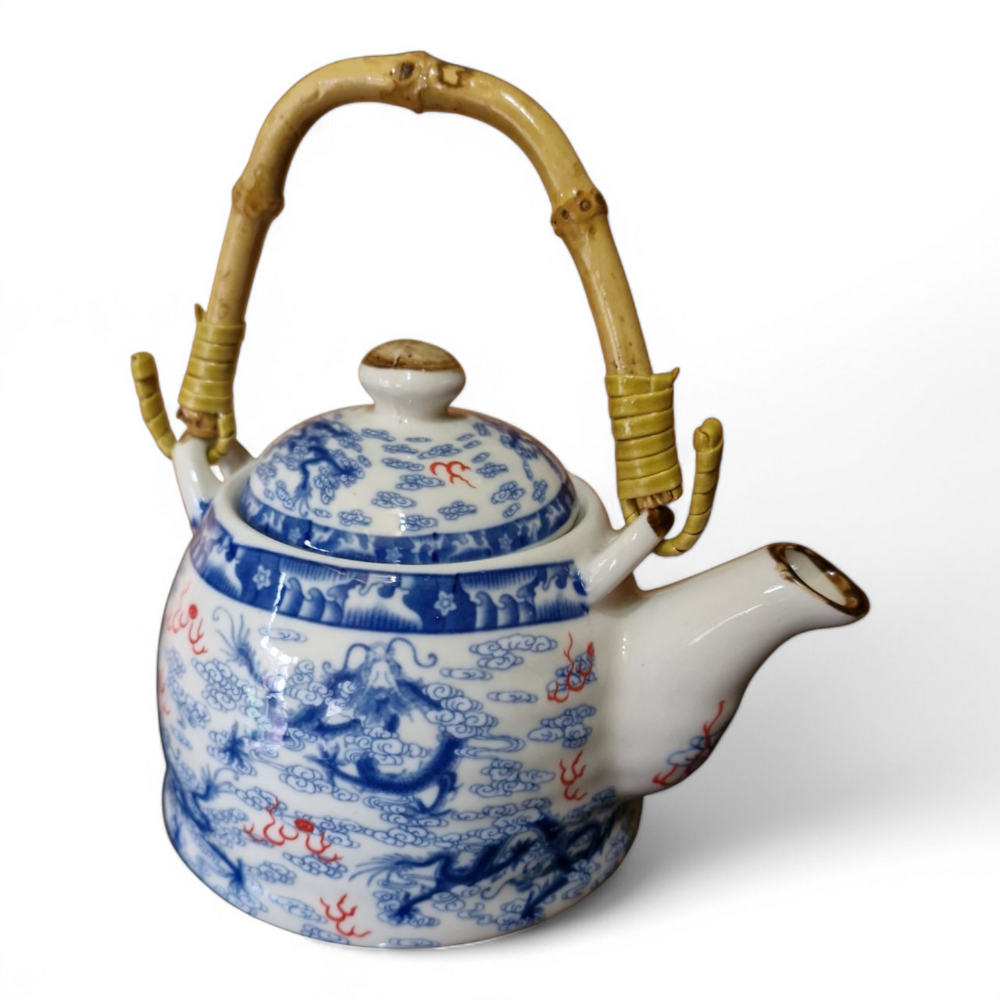 Chinese Tea Set - Blue and White - Nine Dragon Pattern - 6 Small Cups - Gift Box