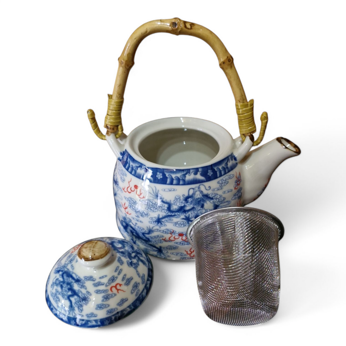 Chinese Tea Set - Blue and White - Nine Dragon Pattern - 6 Small Cups - Gift Box