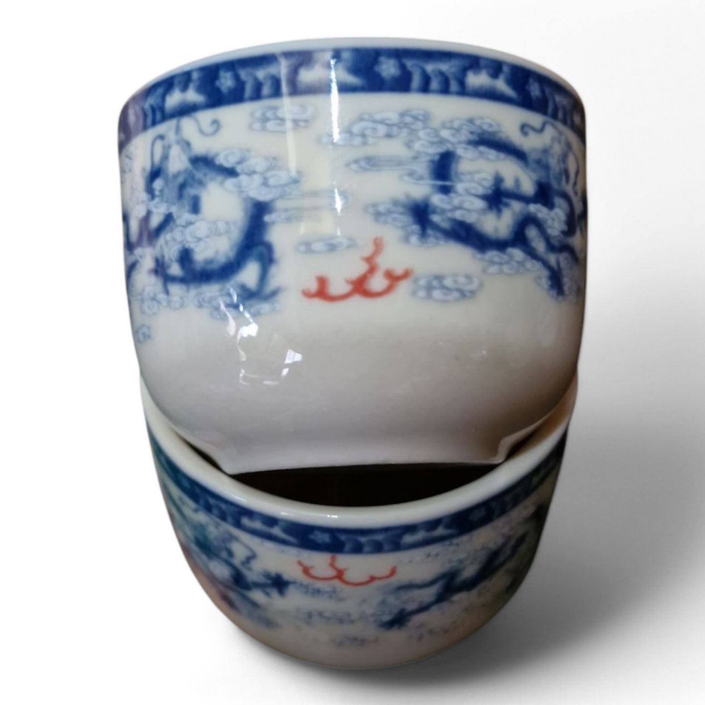 Chinese Tea Set - Blue and White - Nine Dragon Pattern - 6 Small Cups - Gift Box