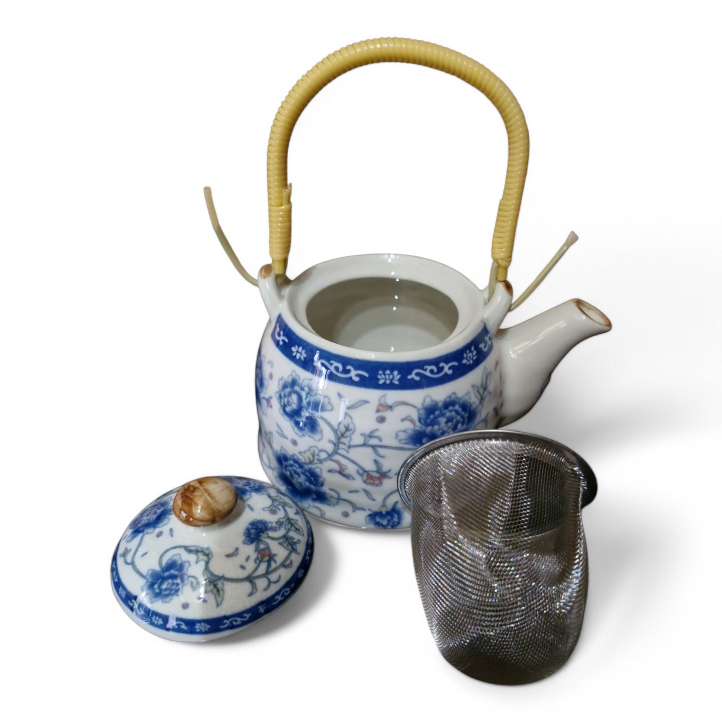 Chinese Tea Set - Blue and White - Peony Pattern - 6 Small Cups - Gift Box
