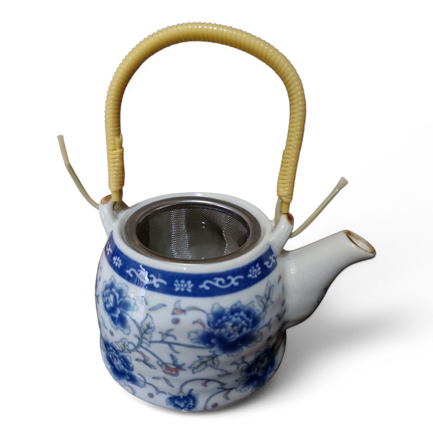 Chinese Tea Set - Blue and White - Peony Pattern - 6 Small Cups - Gift Box