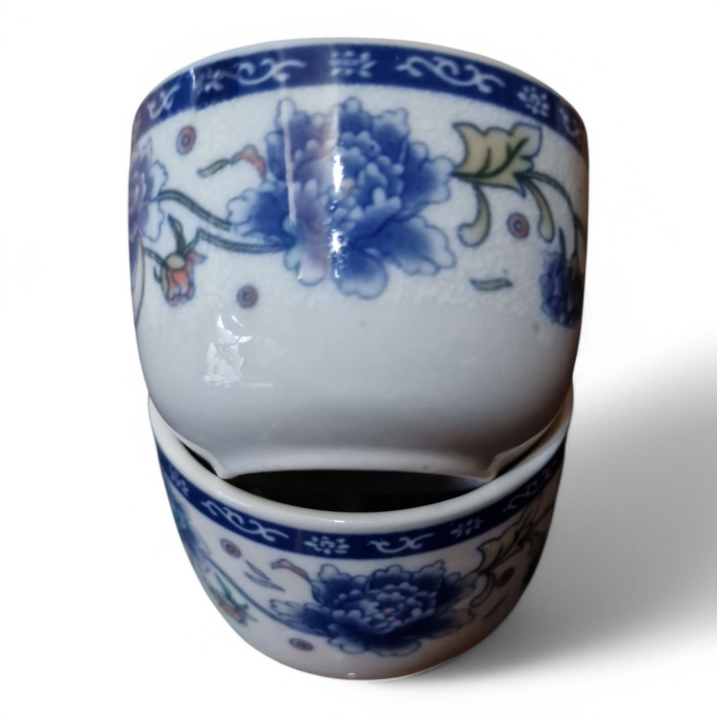 Chinese Tea Set - Blue and White - Peony Pattern - 6 Small Cups - Gift Box