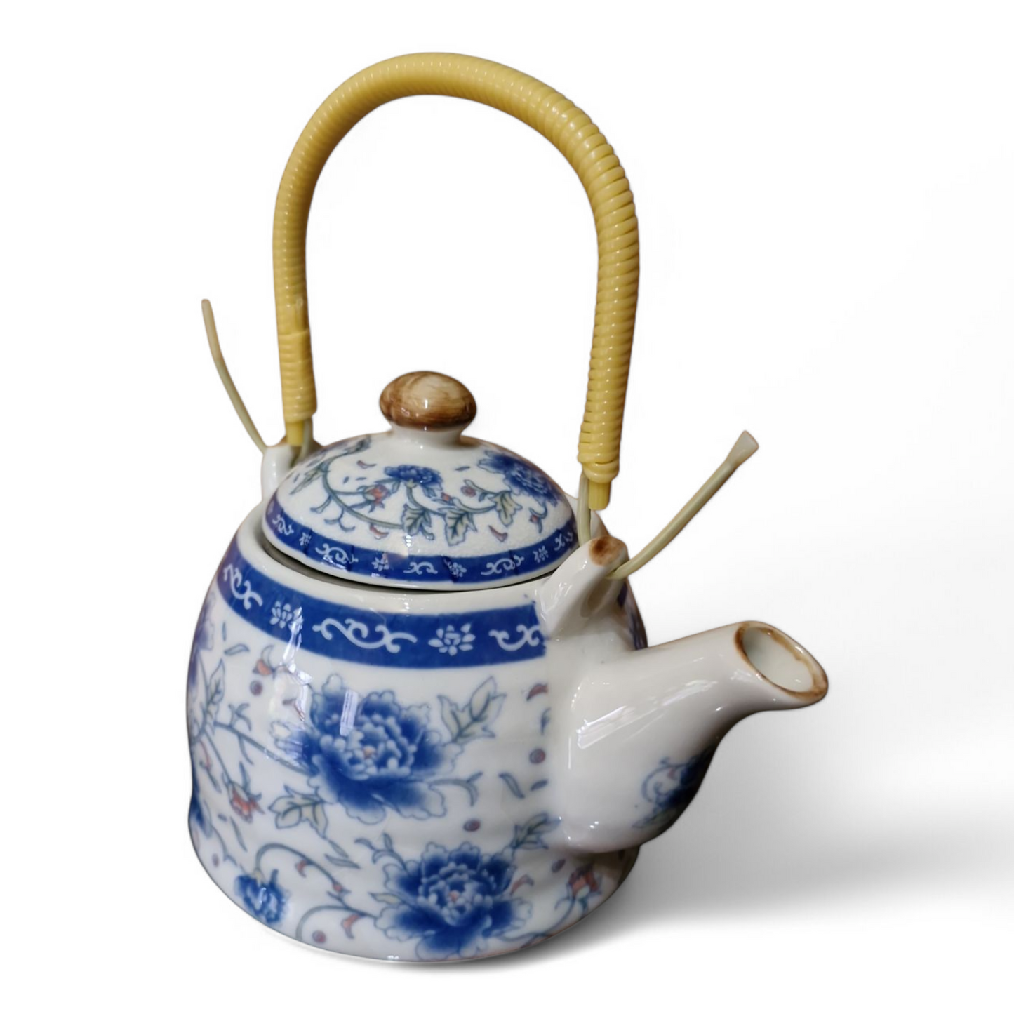 Chinese Tea Set - Blue and White - Peony Pattern - 6 Small Cups - Gift Box