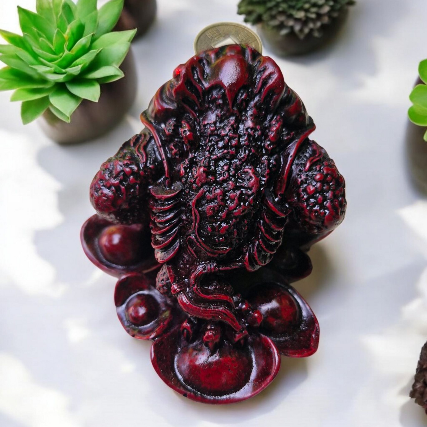 Three Legged Money Toad - Small 8cm - Red Resin - Feng Shui