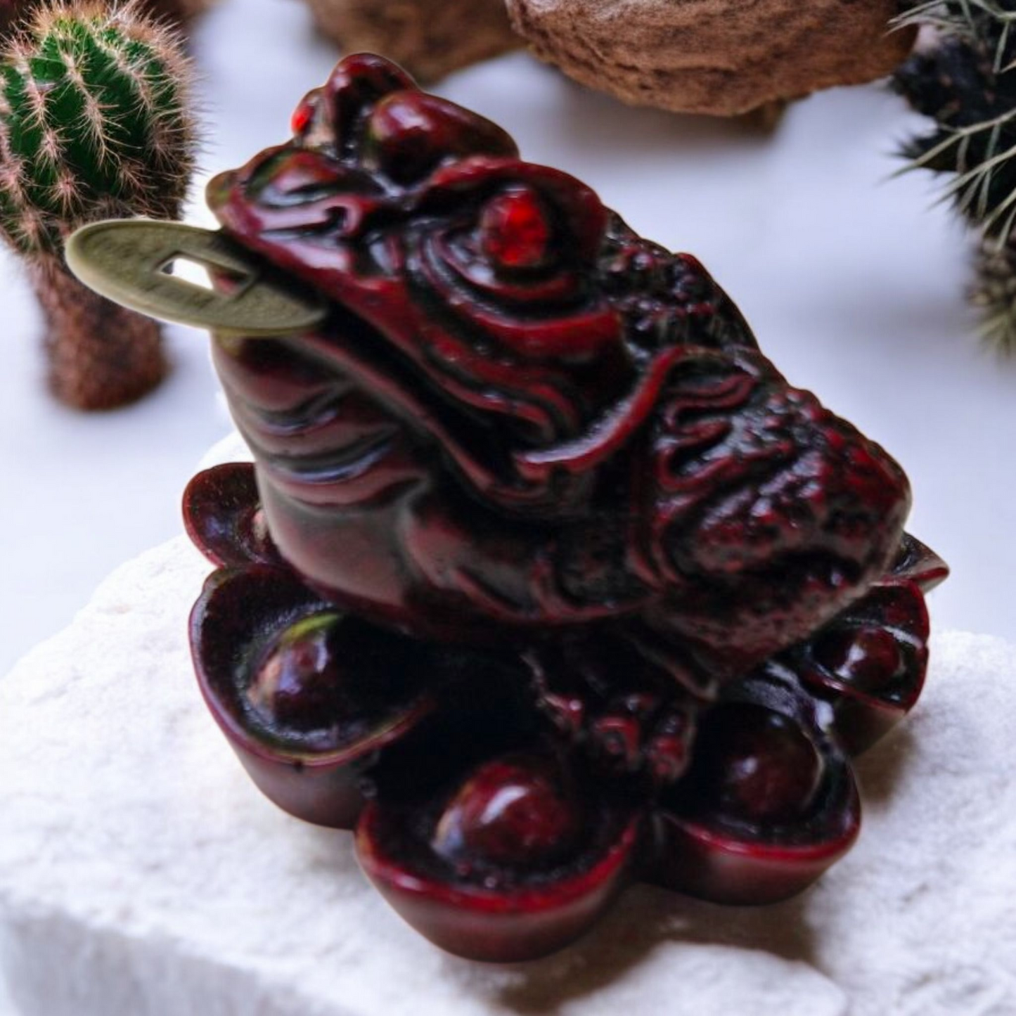 Three Legged Money Toad - Small 8cm - Red Resin - Feng Shui