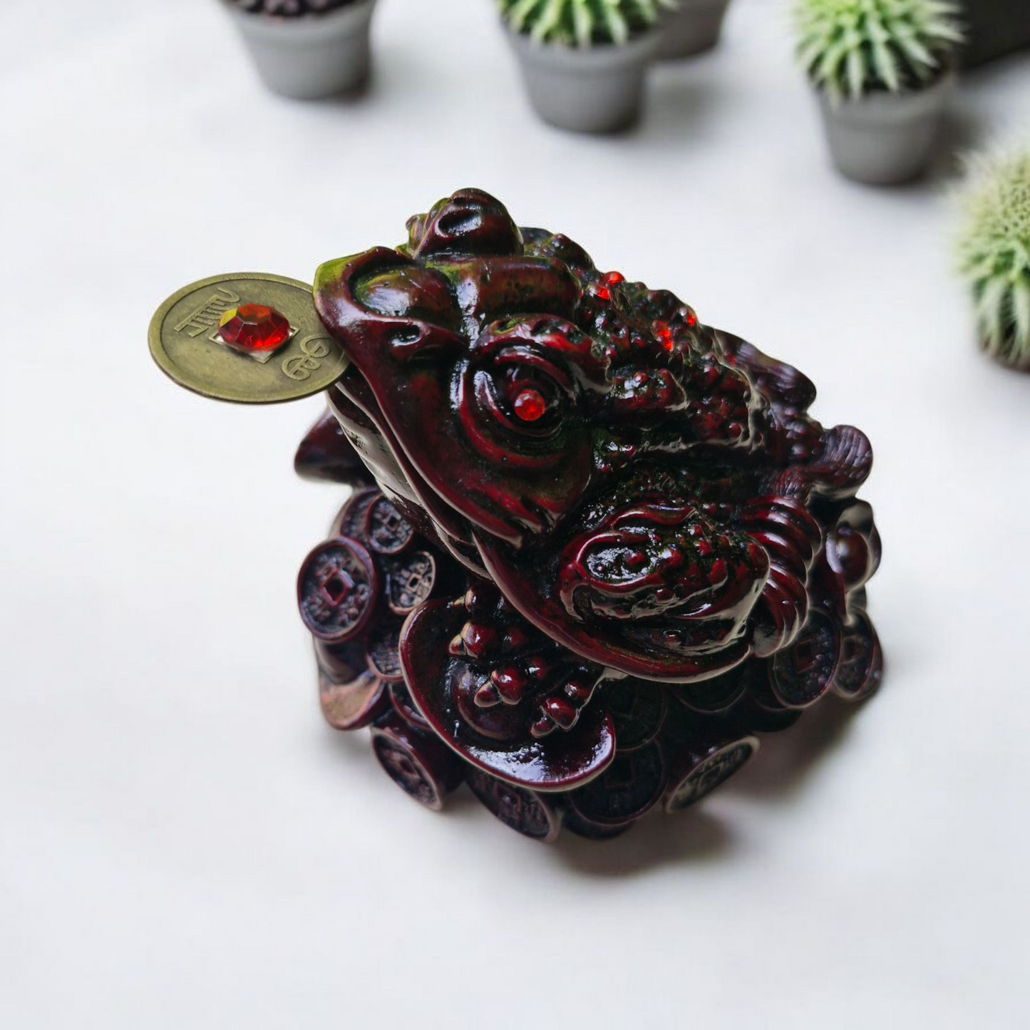 Three Legged Money Toad - Large 12cm - Red Resin - Feng Shui