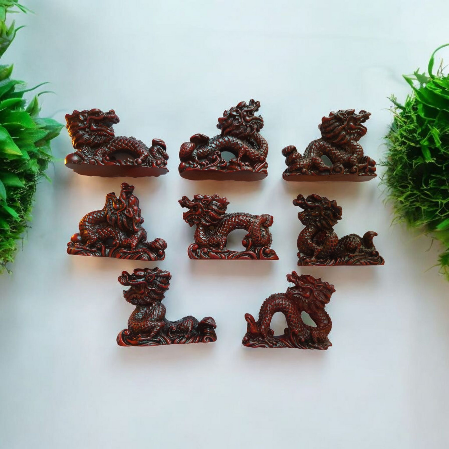 Chinese Dragon Statues - 7cm - Set of 8 - Red Resin - Feng Shui