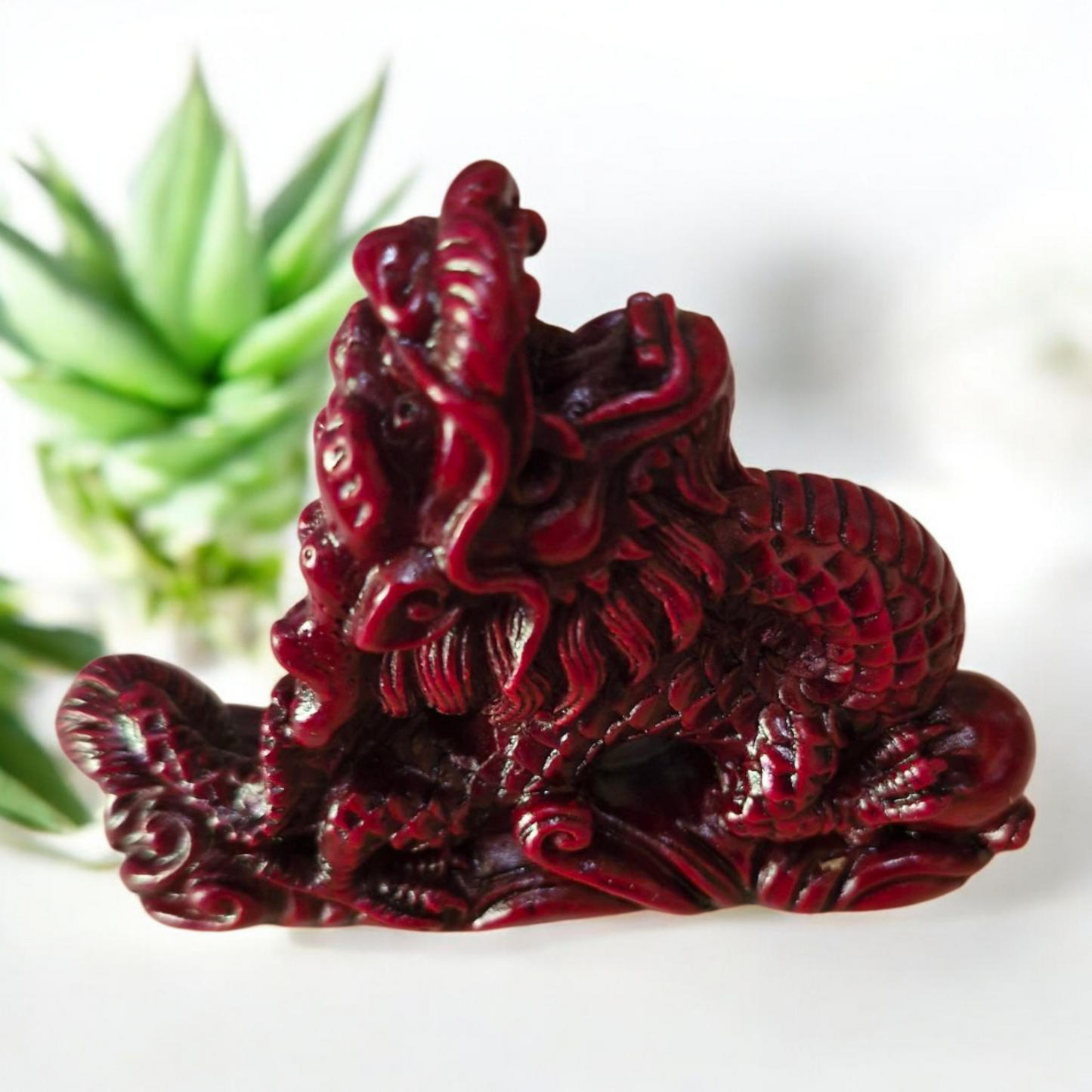 Chinese Dragon Statues - 7cm - Set of 8 - Red Resin - Feng Shui