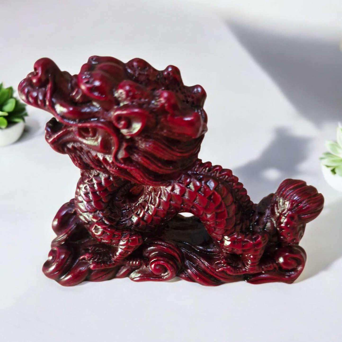Chinese Dragon Statues - 7cm - Set of 8 - Red Resin - Feng Shui