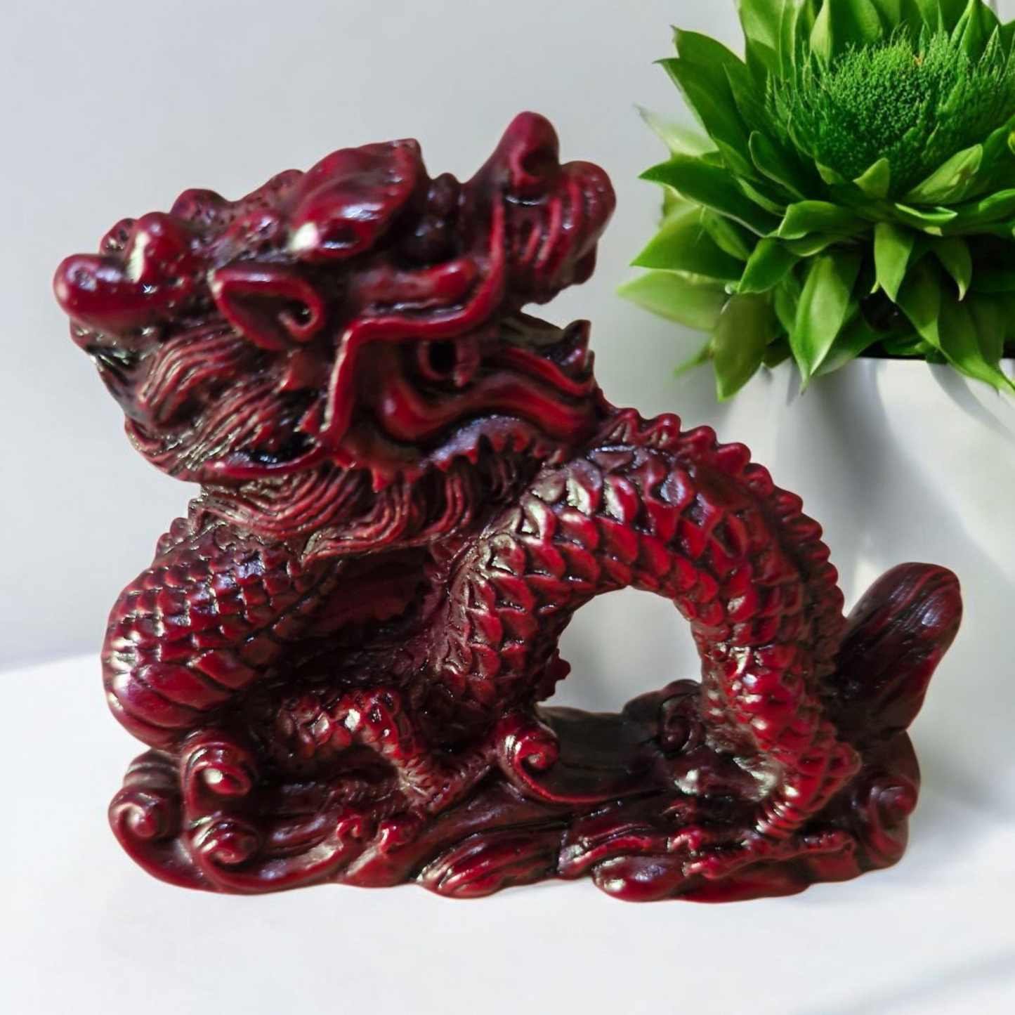 Chinese Dragon Statues - 7cm - Set of 8 - Red Resin - Feng Shui
