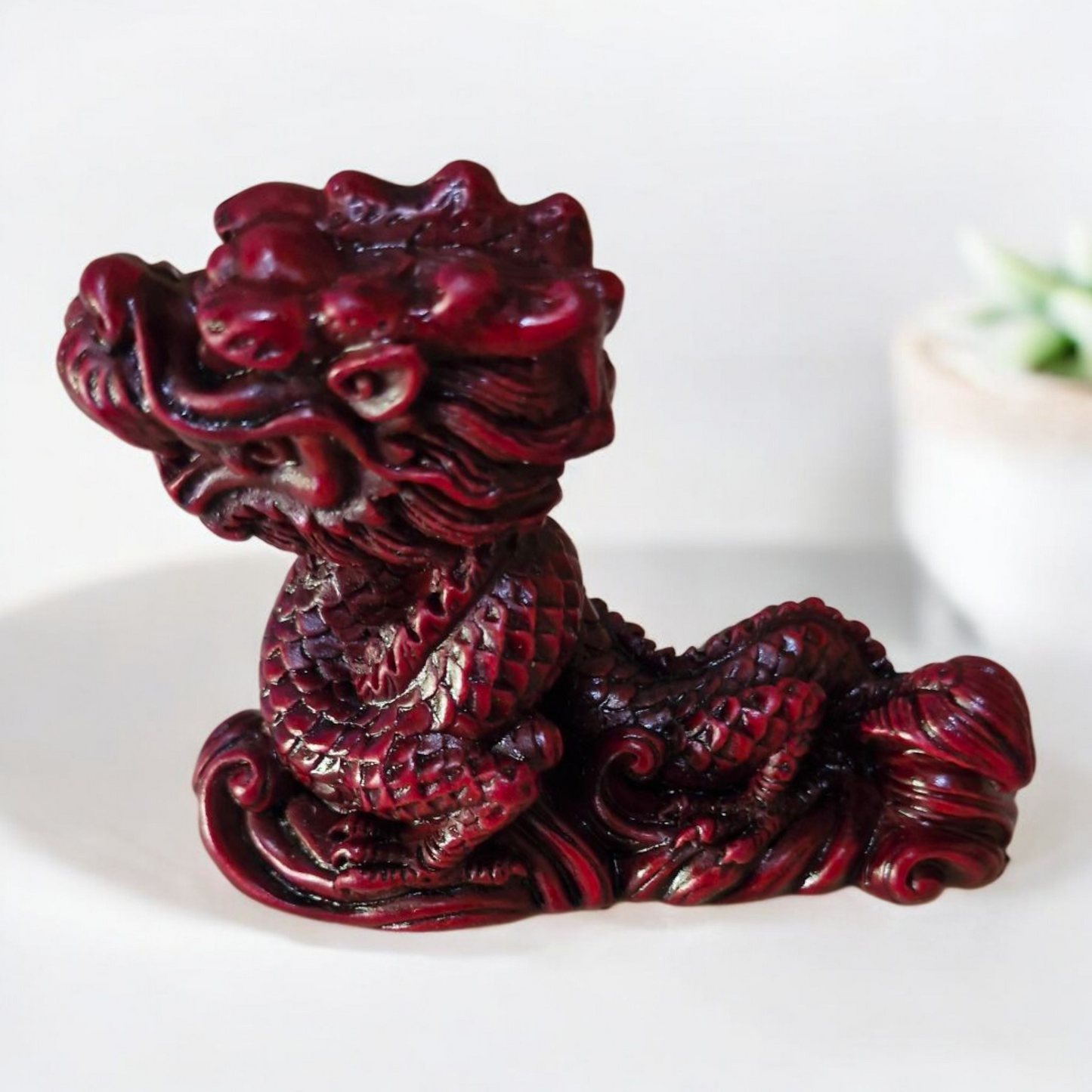 Chinese Dragon Statues - 7cm - Set of 8 - Red Resin - Feng Shui