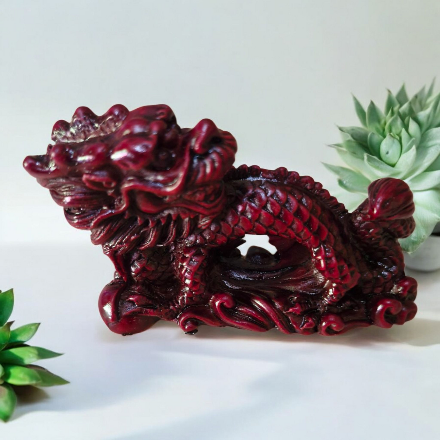 Chinese Dragon Statues - 7cm - Set of 8 - Red Resin - Feng Shui