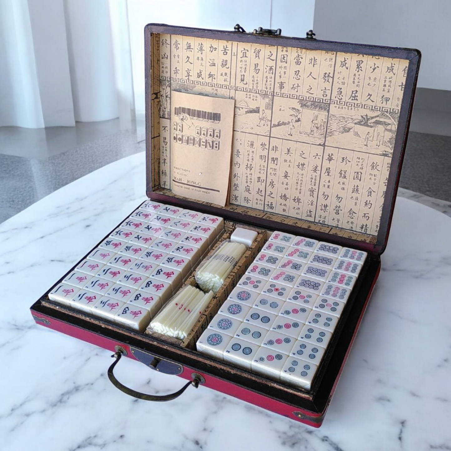 Chinese Mahjong Game - Large Set - Leatherette Dragon and Phoenix Case