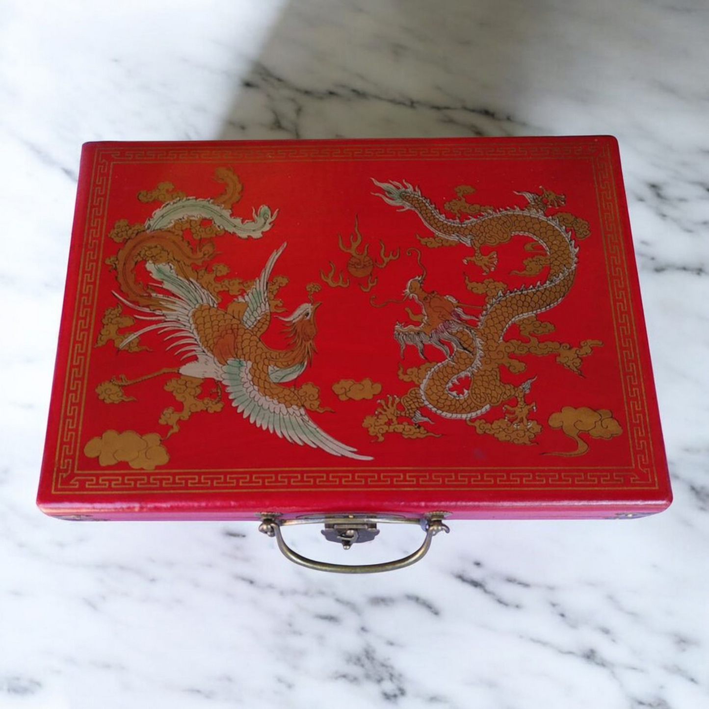 Chinese Mahjong Game - Large Set - Leatherette Dragon and Phoenix Case