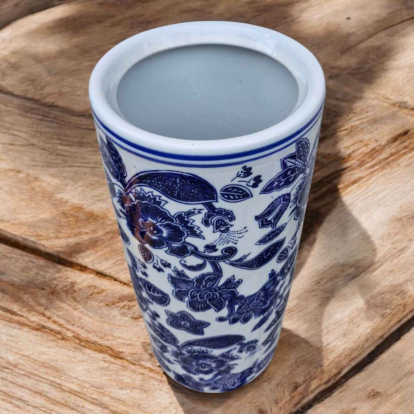 Umbrella Stand / Stick Holder - Ceramic - Blue Leaf Pattern - 44cm