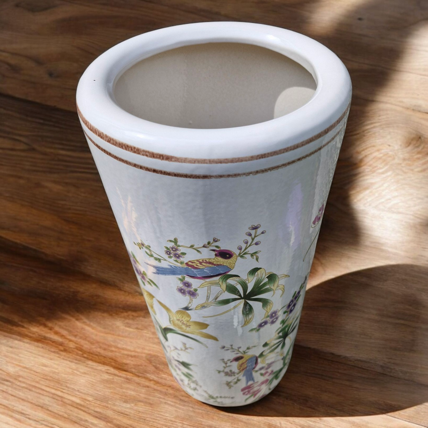 Umbrella Stand / Stick Holder - Ceramic - Birds and Flowers Pattern - 44cm