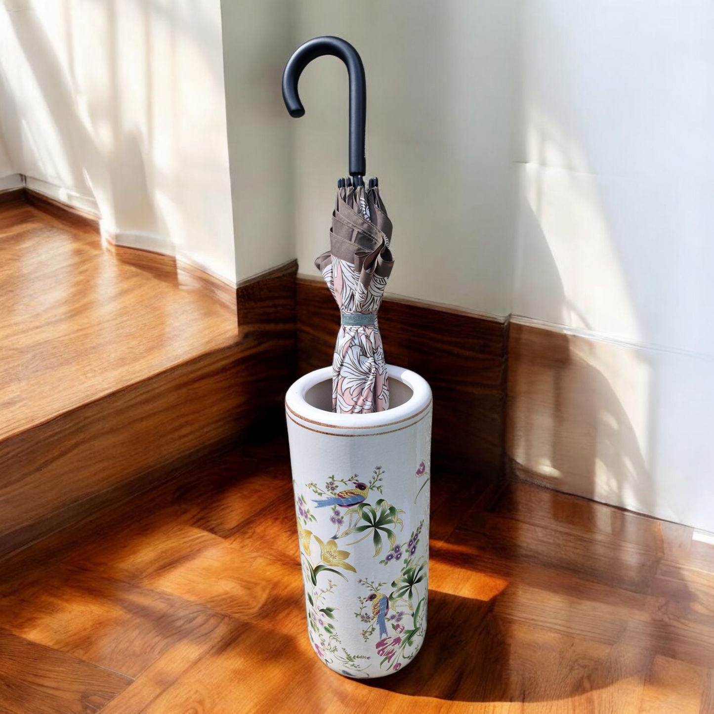 Umbrella Stand / Stick Holder - Ceramic - Birds and Flowers Pattern - 44cm