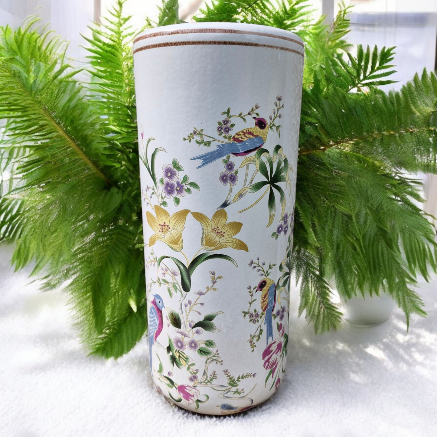 Umbrella Stand / Stick Holder - Ceramic - Birds and Flowers Pattern - 44cm