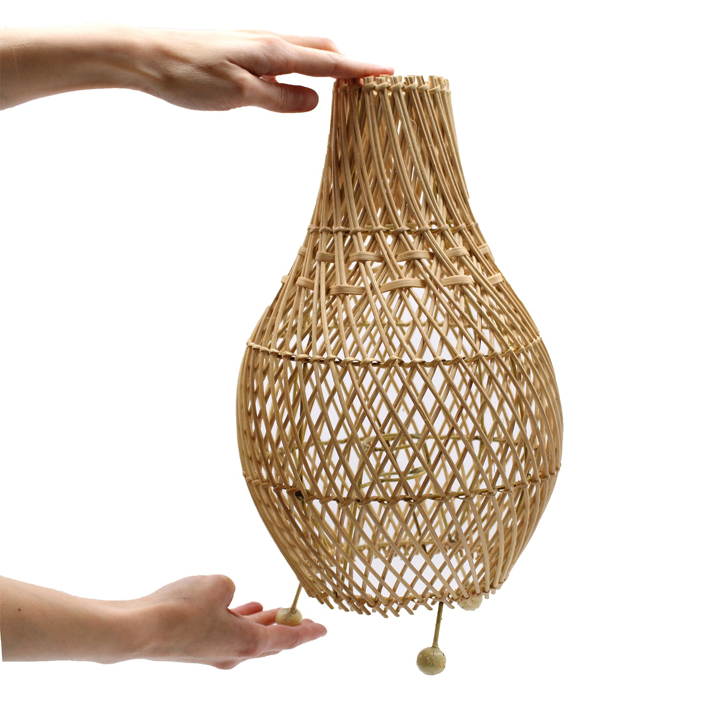 Rattan Table Lamp - Natural Colour - Switched Cable and Bulb - 39cm Tall