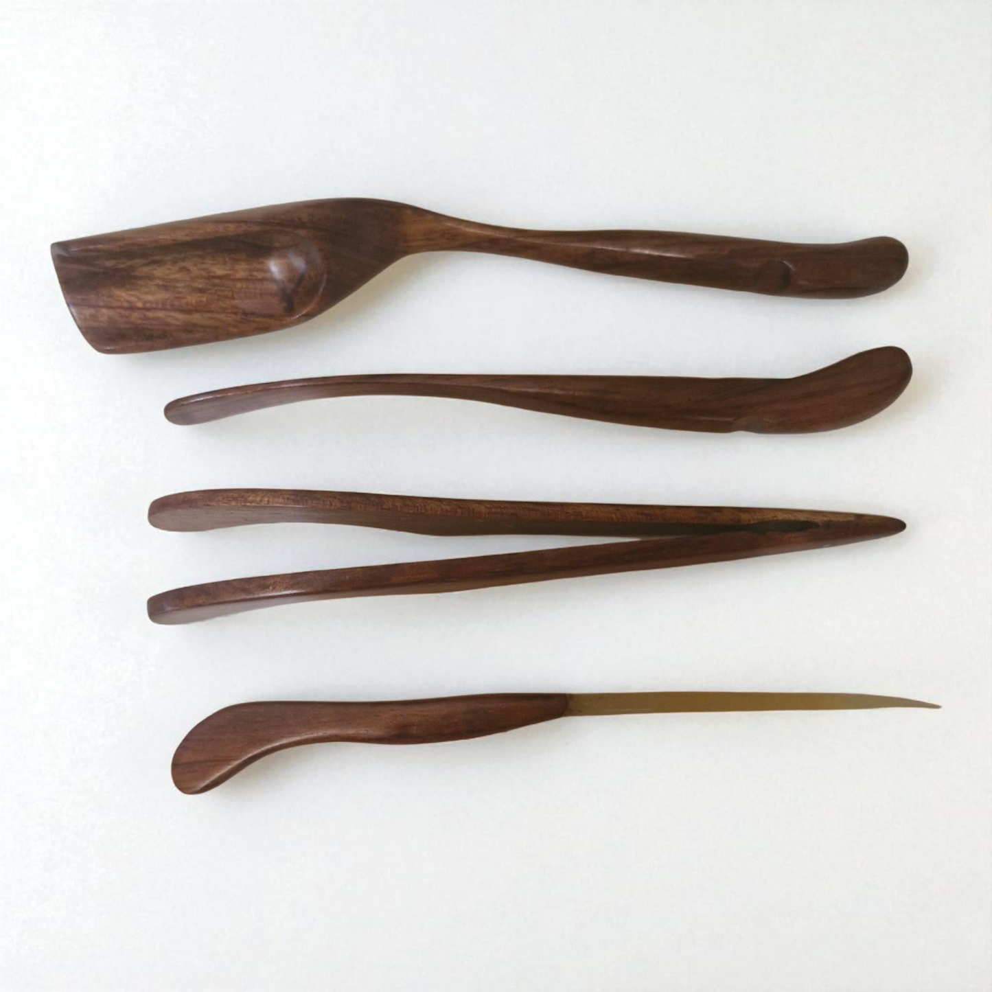 Chinese Tea Tools Set - Inlaid Padauk Wood Holder and Four Tea Tools