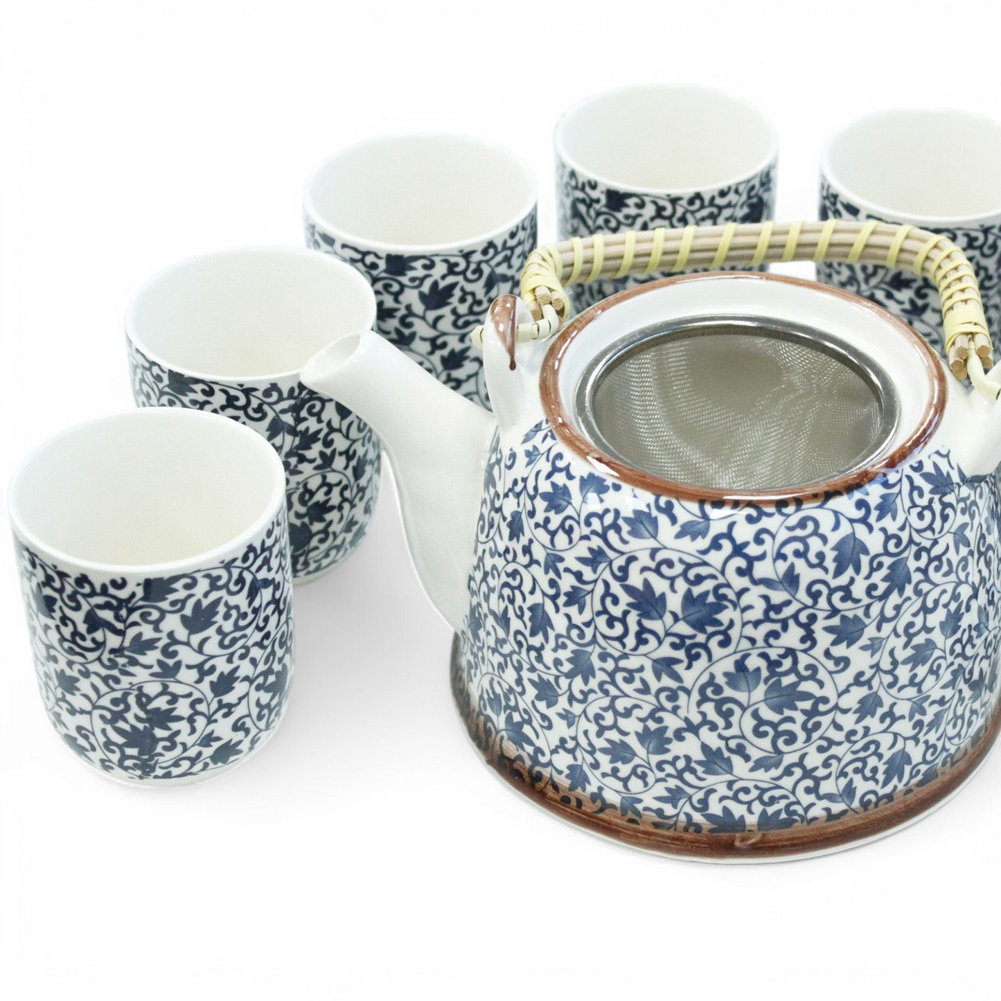 Chinese Herbal Tea Set - Blue Vine Pattern - 6 Cups and Infuser - Boxed