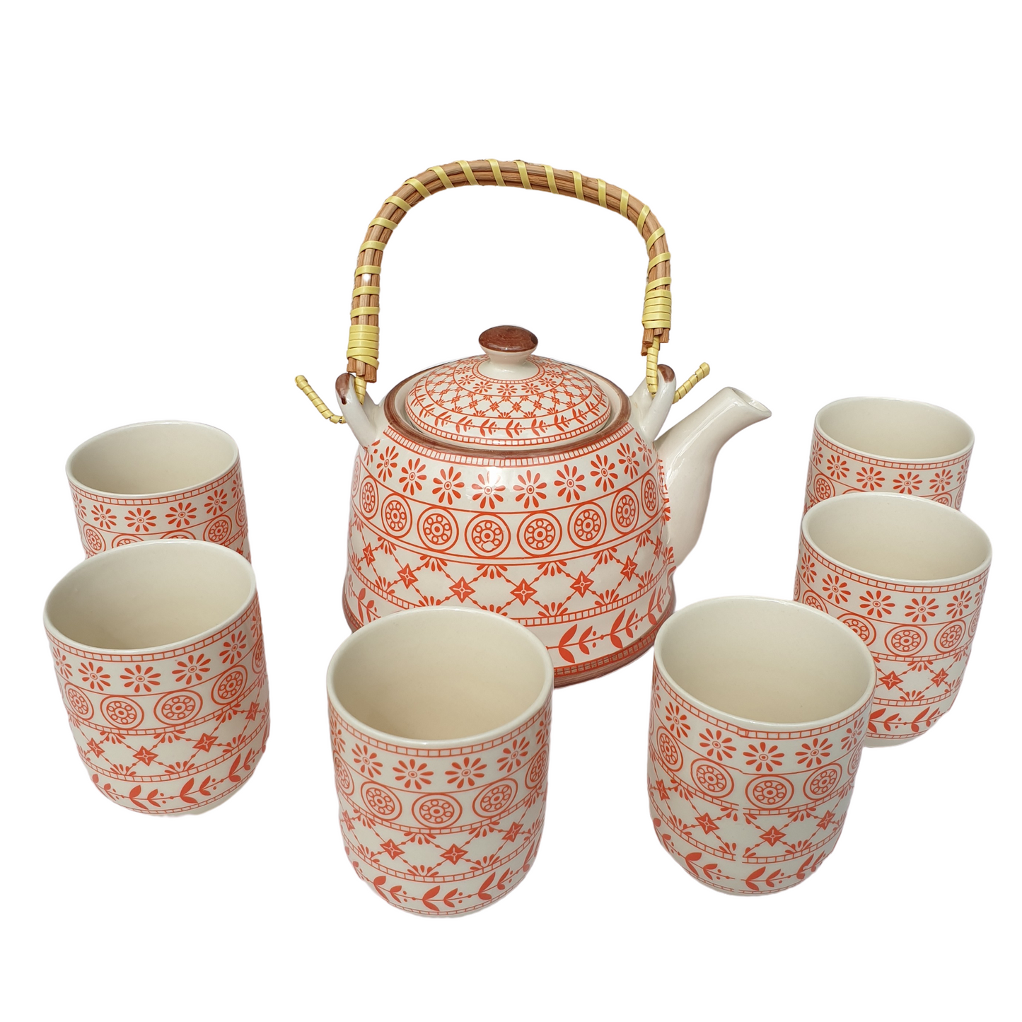 Chinese Herbal Tea Set - Amber Pattern - 6 Cups and Infuser - Boxed